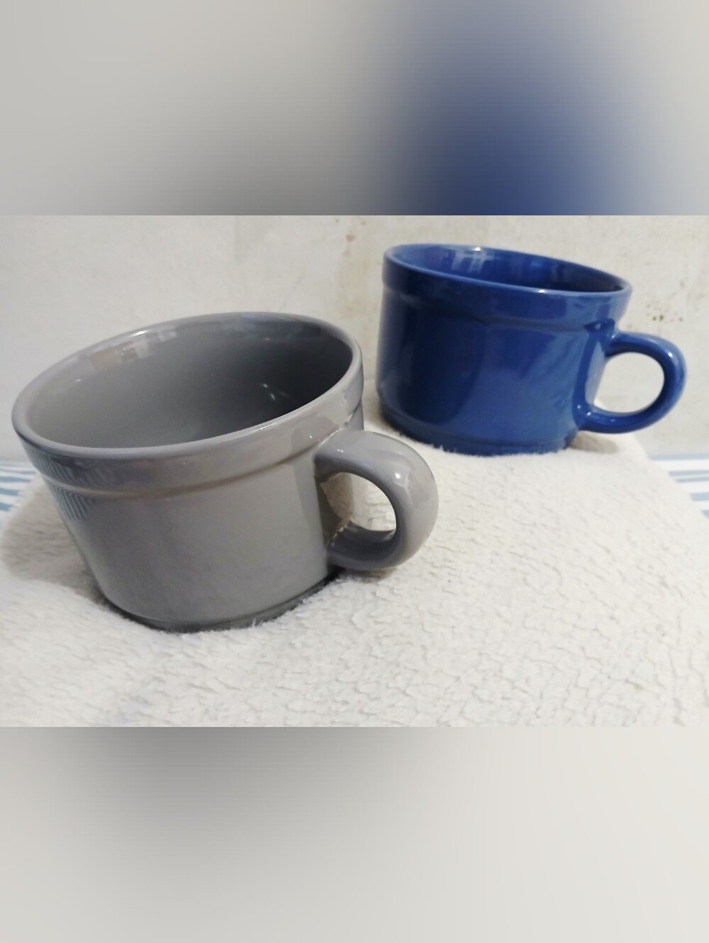 Gray and Blue Ceramic Mugs - Set of 2, Like New